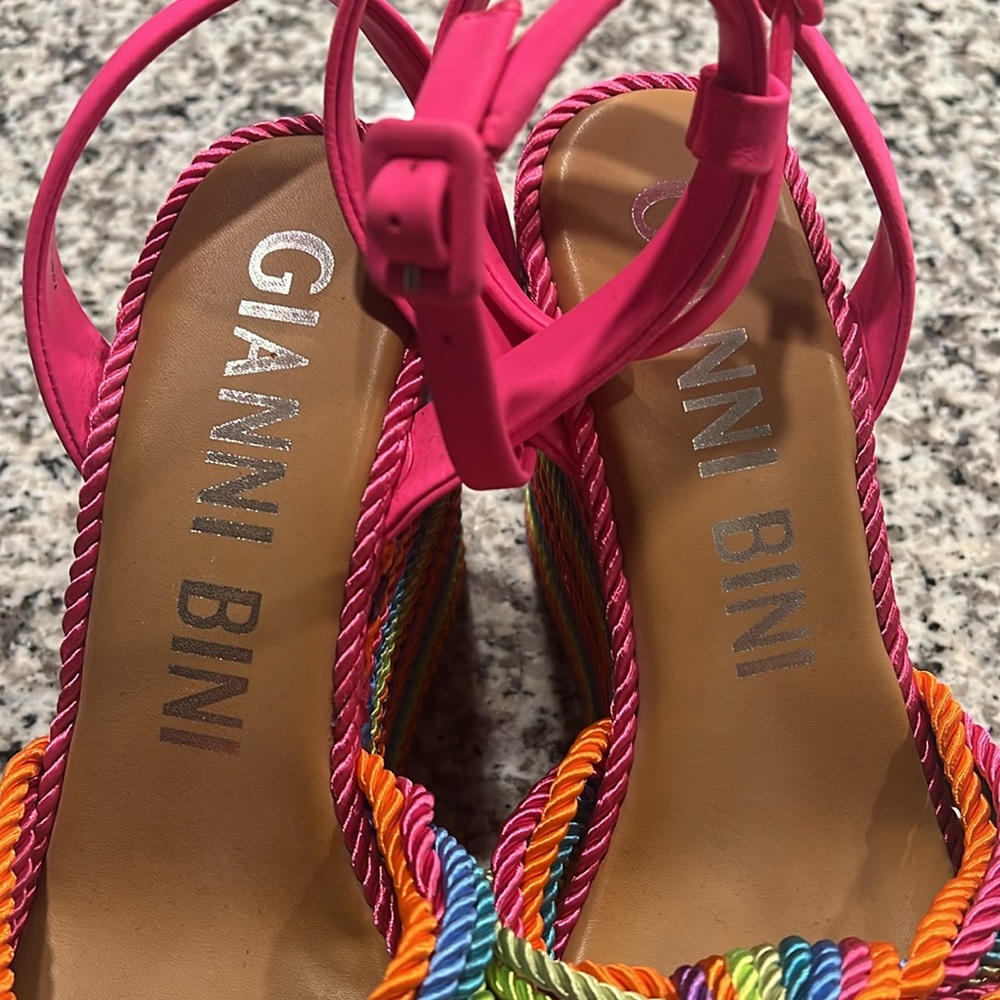 Gianni Bini Leena Rainbow Platform Cord Knot Wedge Sandals - Picture 6 of 9